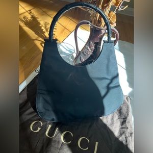 Vintage Gucci Black Bamboo Shoulder Bag
